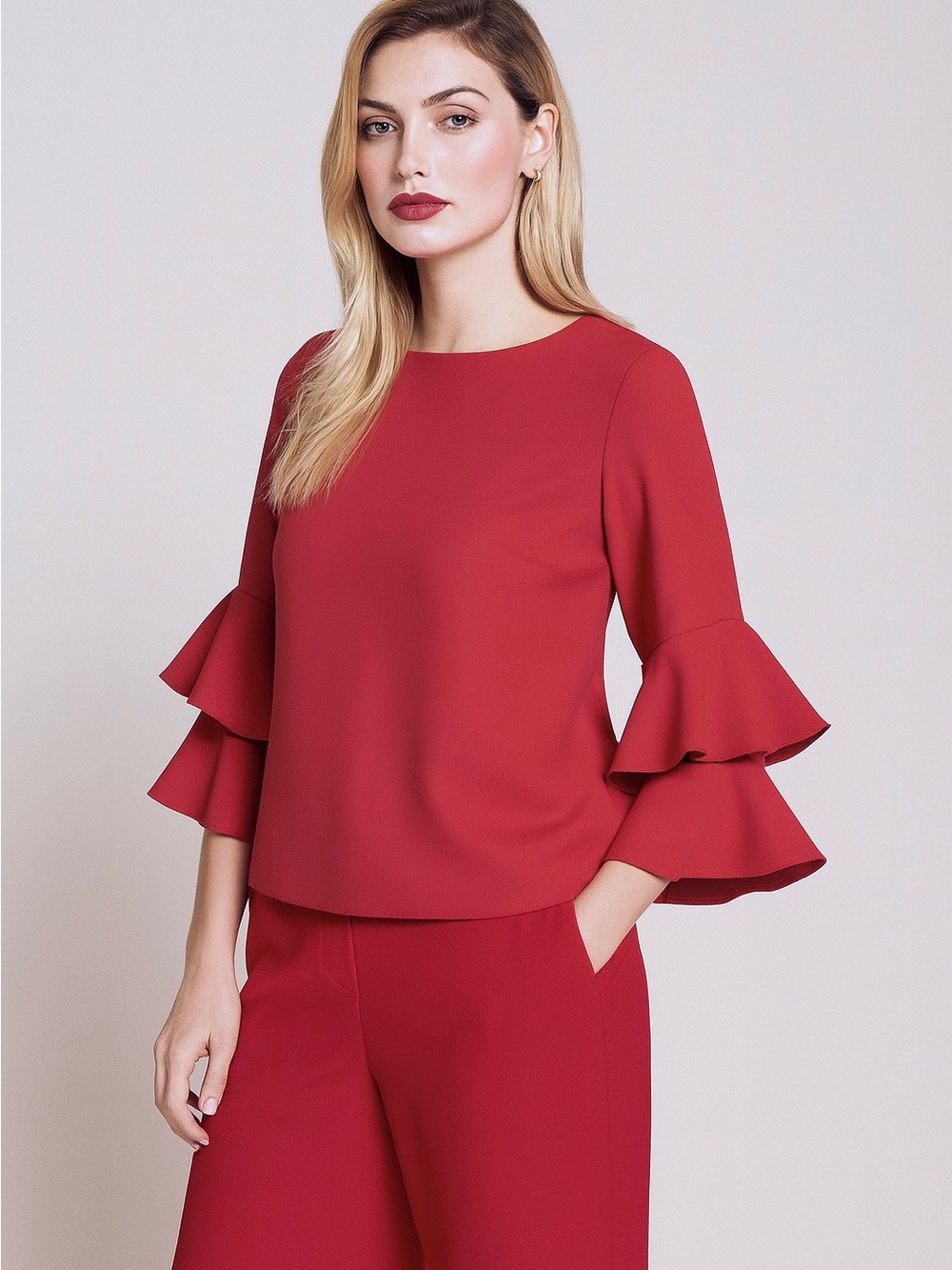 J.Crew Red  Tiered Bell-Sleeve Top "Lana" Blouse  Size 8T